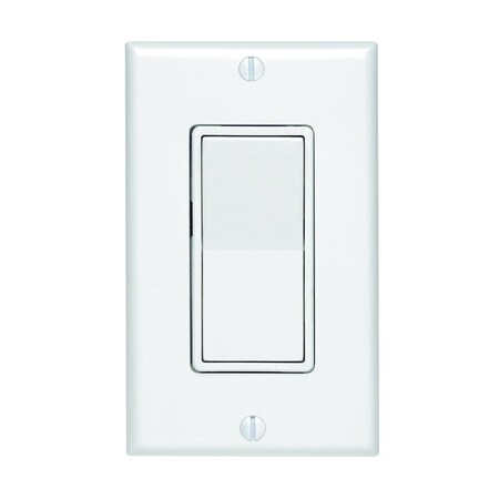 Decora Rocker Switch With Wallplate, 15 A, 120/277 V, SPST, Lead Wire Terminal, White